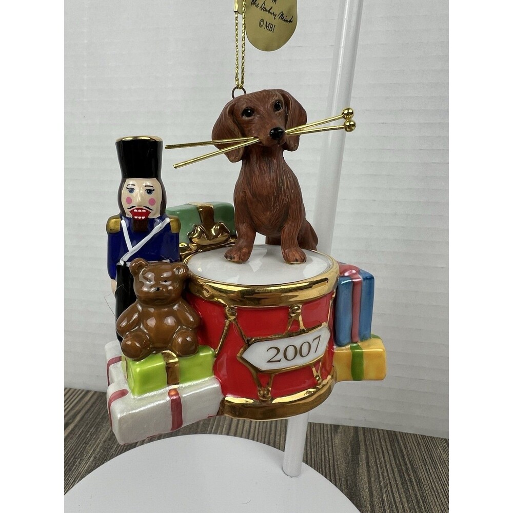 NEW Danbury Mint 2007 Black Dachshund Dog "Christmas Drummer"  Ornament NIB